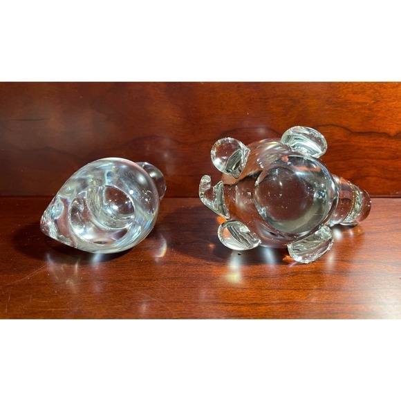 Set Of 2 Clear Art Glass Decorative Paperweights Turtle Tortoise and Bird Chick - Picture 4 of 6